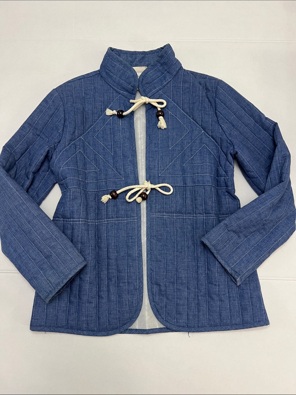VINTAGE 60’s TWO POTATO LAGUNA BEACH CALI BLUE QUILTED COTTON TIE FRONT JACKET